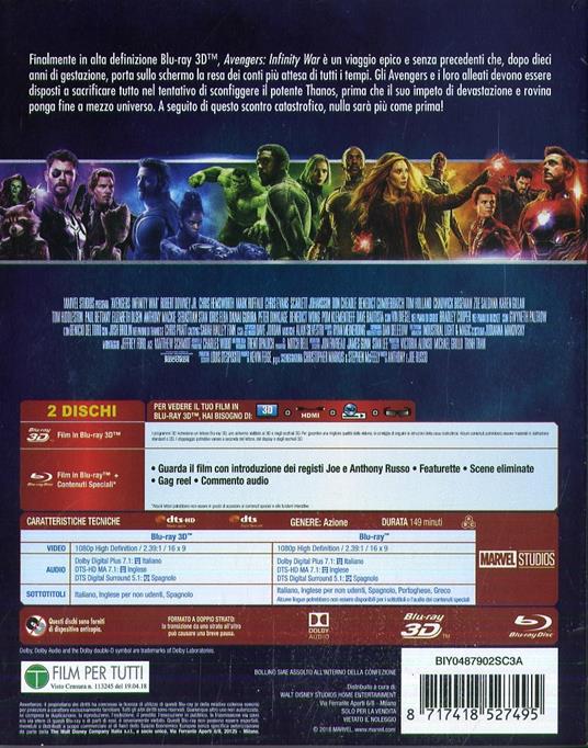 Avengers: Infinity War (Blu-ray + Blu-ray 3D) di Joe Russo,Anthony Russo - Blu-ray + Blu-ray 3D - 2
