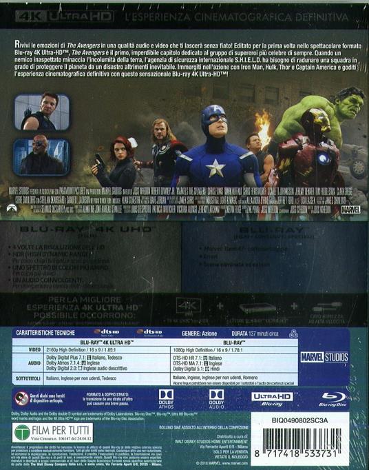 Avengers (Blu-ray + Blu-ray 4K Ultra HD) di Joss Whedon - Blu-ray + Blu-ray Ultra HD 4K - 2