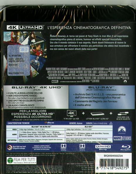 Iron Man 2 (Blu-ray + Blu-ray 4K Ultra HD) di Jon Favreau - Blu-ray + Blu-ray Ultra HD 4K - 2