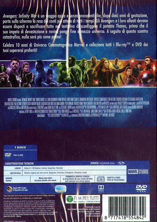 Avengers. Infinity War. Edizione 10° anniversario (DVD) di Joe Russo,Anthony Russo - DVD - 3