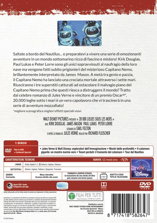 Ventimila leghe sotto i mari (DVD) DVD Film di Richard O. Fleischer