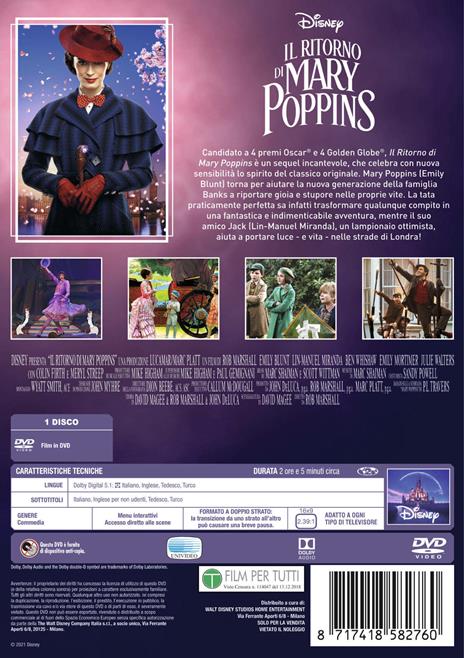Il ritorno di Mary Poppins. Repack 2021 (DVD) di Rob Marshall - DVD - 2