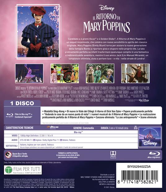 Il ritorno di Mary Poppins. Repack 2021 (Blu-ray) di Rob Marshall - Blu-ray - 2