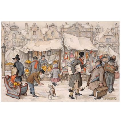 Biglietto Natale rettangolare Maxi 3D Full Bleed Anton Pieck. Mercato