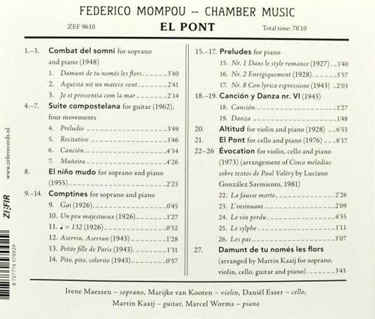 Musica da Camera El Pont - CD Audio di Frederic Mompou - 2