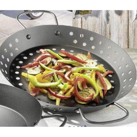 Padella Griglia Forata per Barbecue BBQ con Manici 30cm in Acciaio Antiaderente - 2