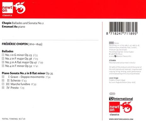 Ballate - Sonata per pianoforte n.2 - CD Audio di Frederic Chopin,Emanuel Ax - 2