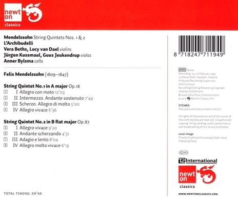 Quintetti per archi n.1, n.2 - CD Audio di Felix Mendelssohn-Bartholdy,L' Archibudelli - 2
