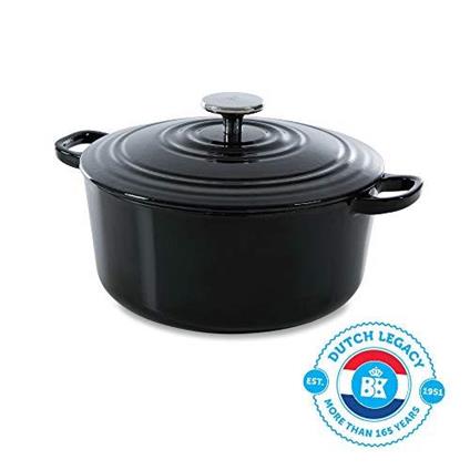 BK Cookware H6071.528 BK Bourgogne Dutch 28 cm/6,7 l, in ghisa, rivestimento smaltato, coperchio con anelli di gocciolamento, lavabile in lavastoviglie, colore: nero corvino