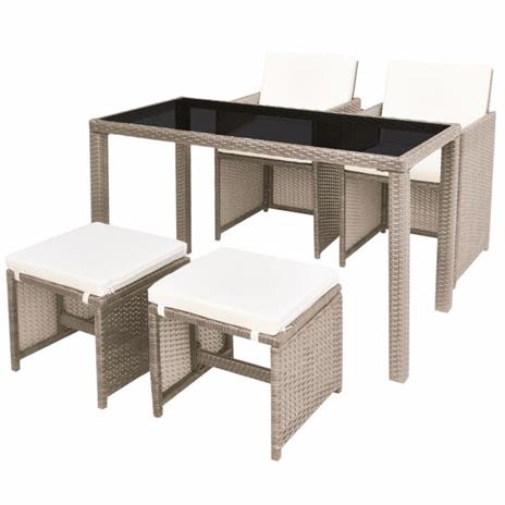 vidaXL Set da Pranzo da Giardino 5 pz con Cuscini in Polyrattan Beige - 2