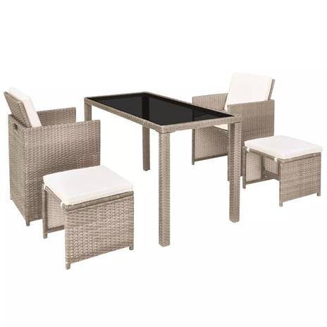 vidaXL Set da Pranzo da Giardino 5 pz con Cuscini in Polyrattan Beige - 3