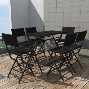 vidaXL Set da Giardino 7 pz Pieghevole in Acciaio e Polyrattan Nero