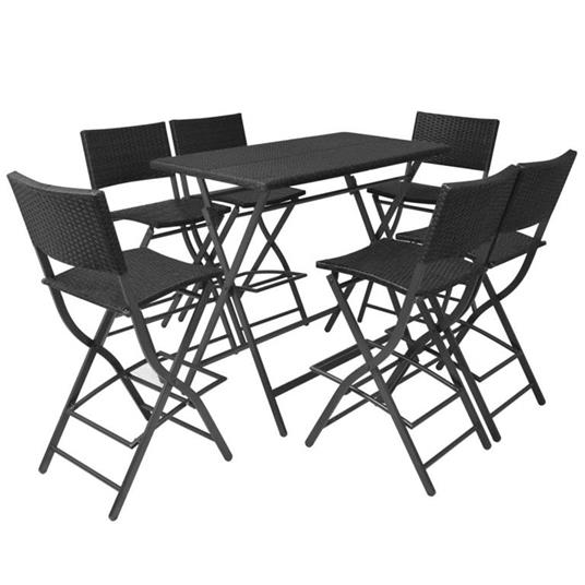 vidaXL Set da Giardino 7 pz Pieghevole in Acciaio e Polyrattan Nero - 2