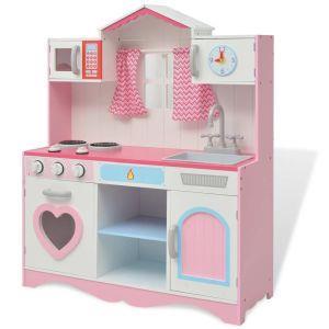 vidaXL Cucina Giocattolo in Legno 82x30x100 cm Rosa e Bianca