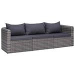 vidaXL Set Divani da Giardino 3 pz con Cuscini Grigio in Polyrattan