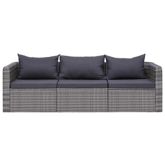 vidaXL Set Divani da Giardino 3 pz con Cuscini Grigio in Polyrattan - 2