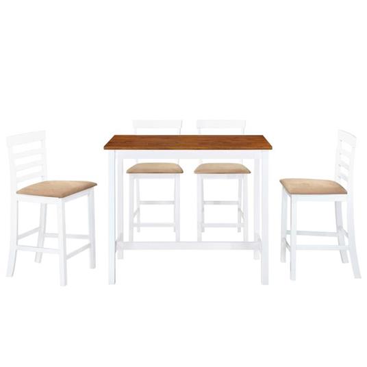 vidaXL Set Tavolo e Sedie da Bar 5 pz Legno Massello Marrone e Bianco - 2