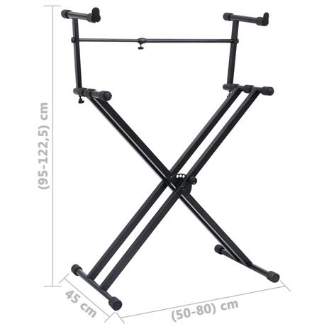 vidaXL Supporto per Tastiera Musicale a Doppia Staffa a X Nero - 6