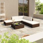 vidaXL Set Divani da Giardino 6 pz con Cuscini in Polyrattan Marrone