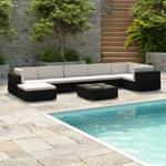 vidaXL Set Divani da Giardino 8 pz con Cuscini in Polyrattan Nero