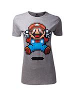 T-Shirt Donna Nintendo. Super Mario Jump Pixel Grey. Taglia L