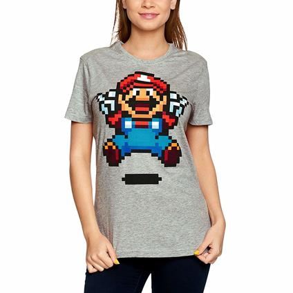T-Shirt Donna Nintendo. Super Mario Jump Pixel Grey. Taglia XL