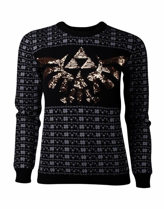 Felpa Donna Tg. L. Nintendo: Legend Of Zelda - Tri-Force Glitter Christmas Black