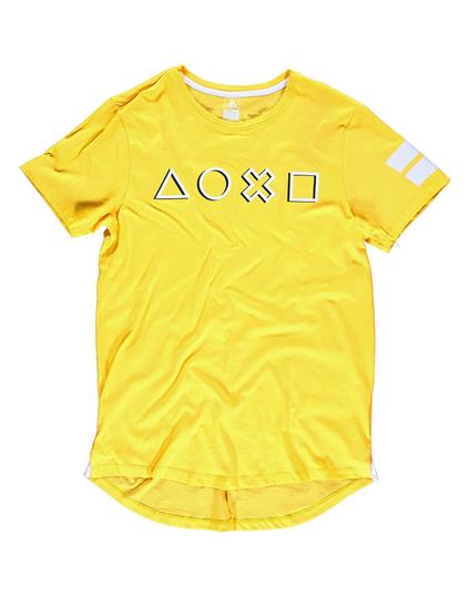 T-Shirt Unisex Tg. XL. Playstation: Icons Long Line Yellow
