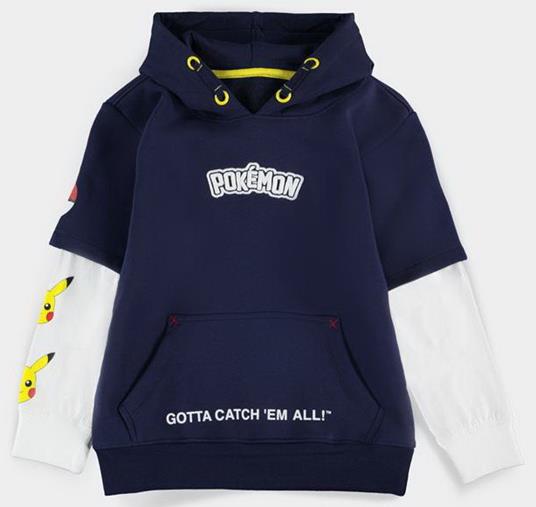 Felpa Con Cappuccio Bambino Tg. 98/104. Pokemon: Core Double Sleeve Blue