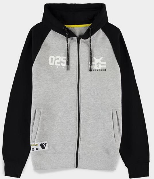 Felpa Con Cappuccio Unisex Tg. 2XL. Pokemon: Pika 025 Zipper Grey