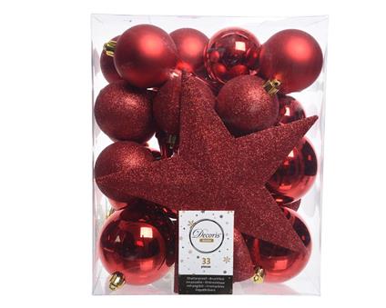 33 Palline Di Natale+Puntale Rosso Assortite Albero Di Natale Addobbi Decorazioni