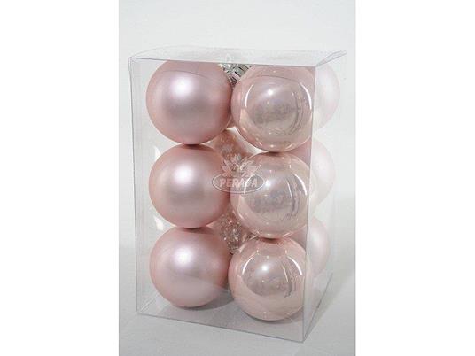 12 Palline Di Natale 6 Cm Rosa Baby Opaco / Lucido Addobbi Decoro Albero