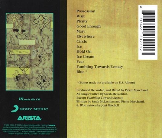 Fumbling Towards Ecstacy - CD Audio di Sarah McLachlan - 2