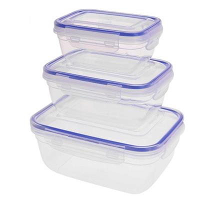 Set 3 Box Alimenti Trasparenti 400/800/1400ml Chiusura Ermetica Accessori Cucina