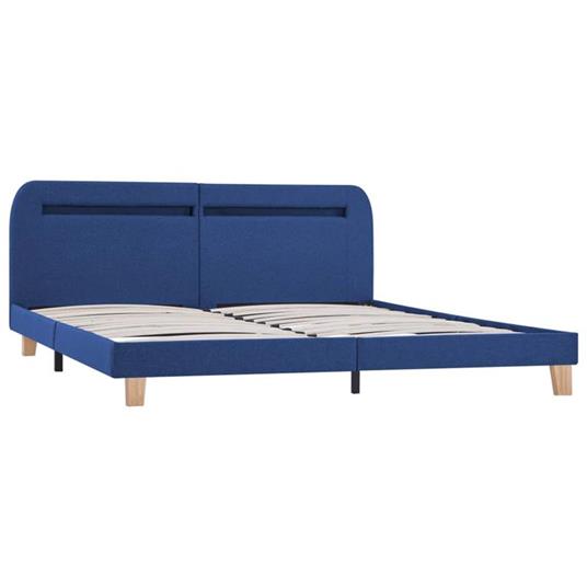 vidaXL Giroletto con Luci LED Imbottito Classico Elegante Telaio Letto Struttura in MDF Gambe in Legno di Pioppo Blu in Tessuto 90x200 cm 