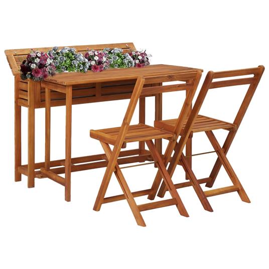 vidaXL Tavolo da Giardino con Fioriera e 2 Sedie Bistrot Legno Acacia - 4