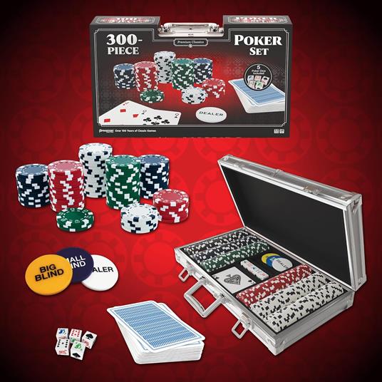 Goliath - CASSETTA DA POKER : SET 300 CHIPS - Cassetta in alluminio completa di gioco di carte, 300 fiches da poker e 5 dadi - 2