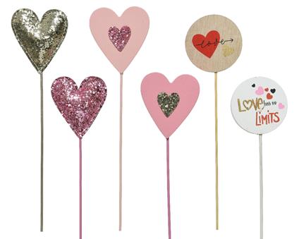 1 Pick Con Cuore Assortito 30Cm Decorazione Vasi Giardino