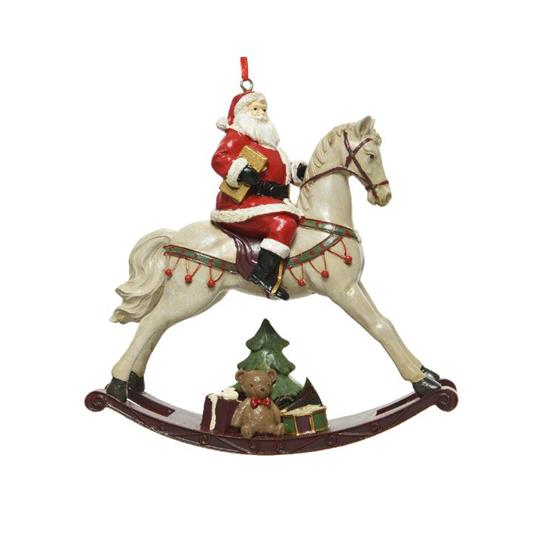 Babbo Natale Su Cavallo A Dondolo In  Poliresina