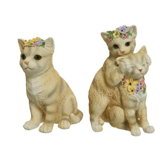 Statua Gatto Seduto Con Fiori 14,5cm Marrone Modello Assortito