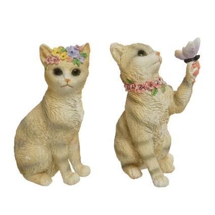 Statua Gatto Seduto Con Fiori 10,5cm Marrone Modello Assortito