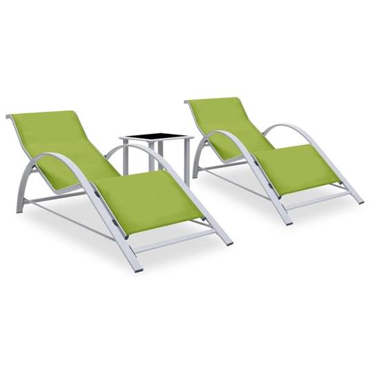 vidaXL Set Lettini Prendisole con Tavolino 3 pz Nero in Alluminio da Giardino 