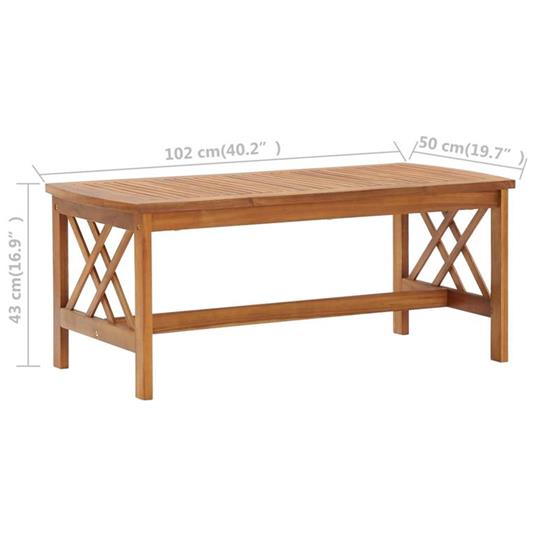 vidaXL Tavolino da Caffè 102x50x43 cm in Legno Massello di Acacia - 3