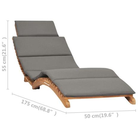 vidaXL Lettino Prendisole Pieghevole con Cuscino Grigio Scuro in Teak - 4