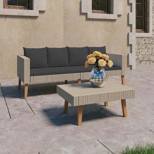 vidaXL Set Divani da Giardino 2 pz con Cuscini in Polyrattan Beige - 2