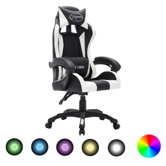 vidaXL Sedia da Gaming con Luci a LED RGB Bianca e Nera in Similpelle -  vidaXL - Idee regalo