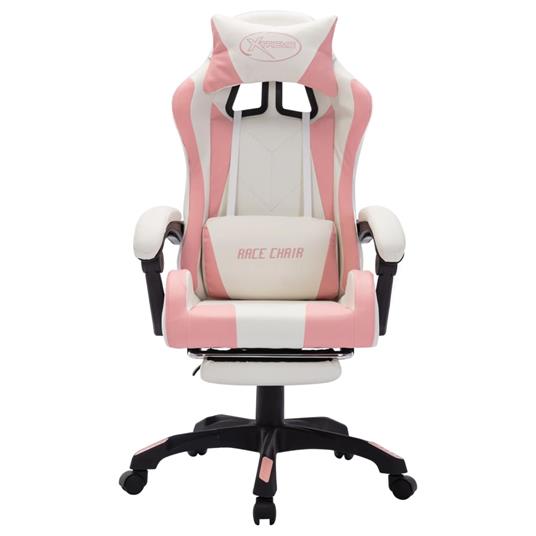 vidaXL Sedia da Gaming con Luci a LED RGB Rosa e Bianca in Similpelle - 7