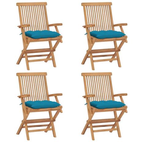 vidaXL Sedie da Giardino con Cuscini Azzurro 4 pz in Massello di Teak