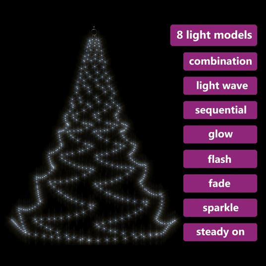 vidaXL Albero da Parete con Gancio Metallico 720 LED Bianco Freddo 5 m - 10