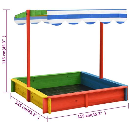 vidaXL Sabbiera con Tetto Regolabile in Legno Abete Multicolore UV50 - 11